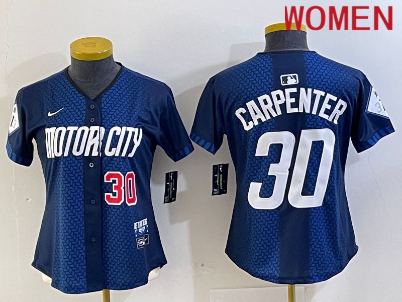 Women Detroit Tigers #30 Carpenter Blue City Edition Nike 2024 MLB Jersey style 2->women mlb jersey->Women Jersey